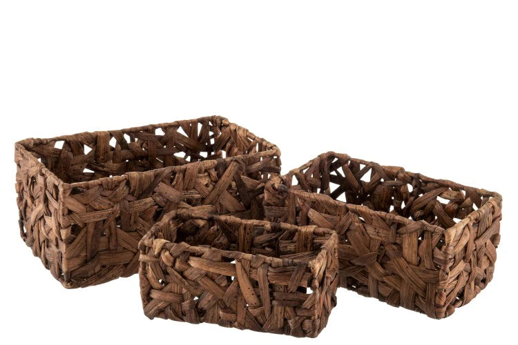straw basket set of 3 rectangular shape 18/28 brown color