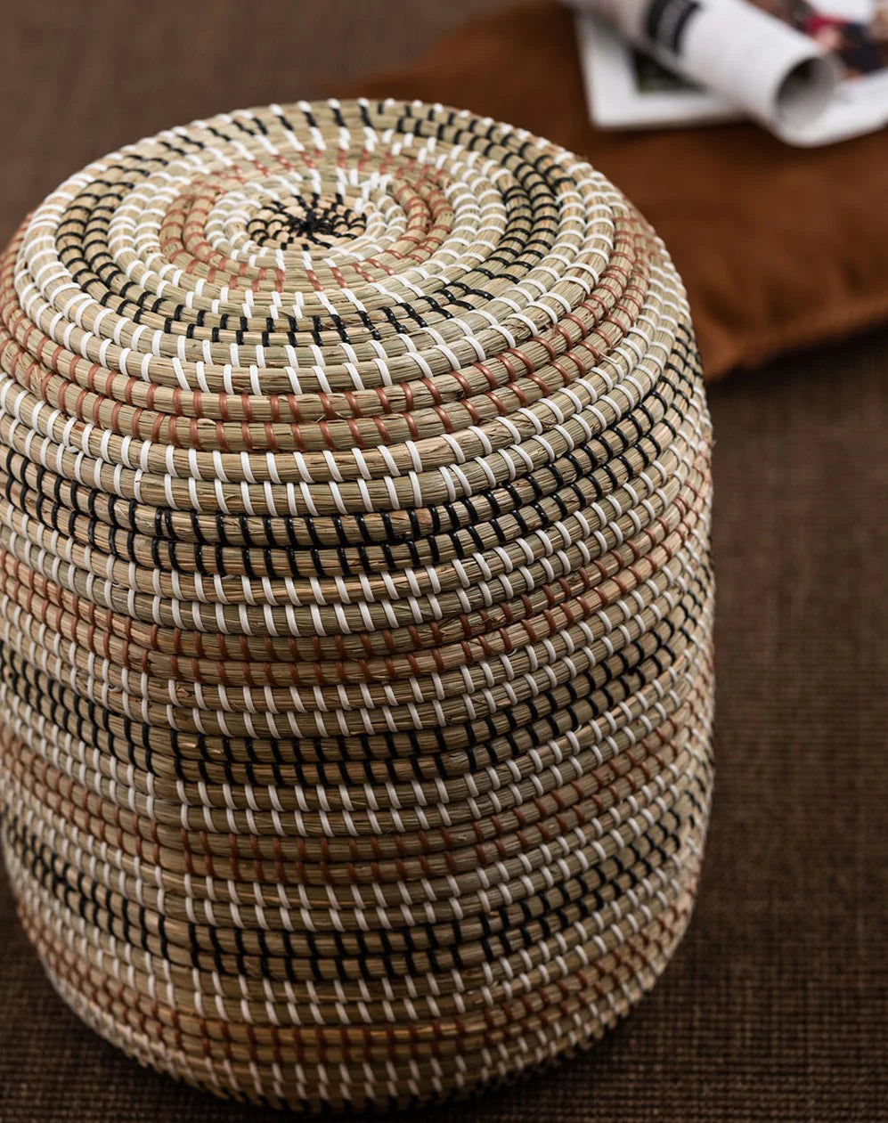 Stool Round Asli Water Hyacinth Natural/Black/Brown