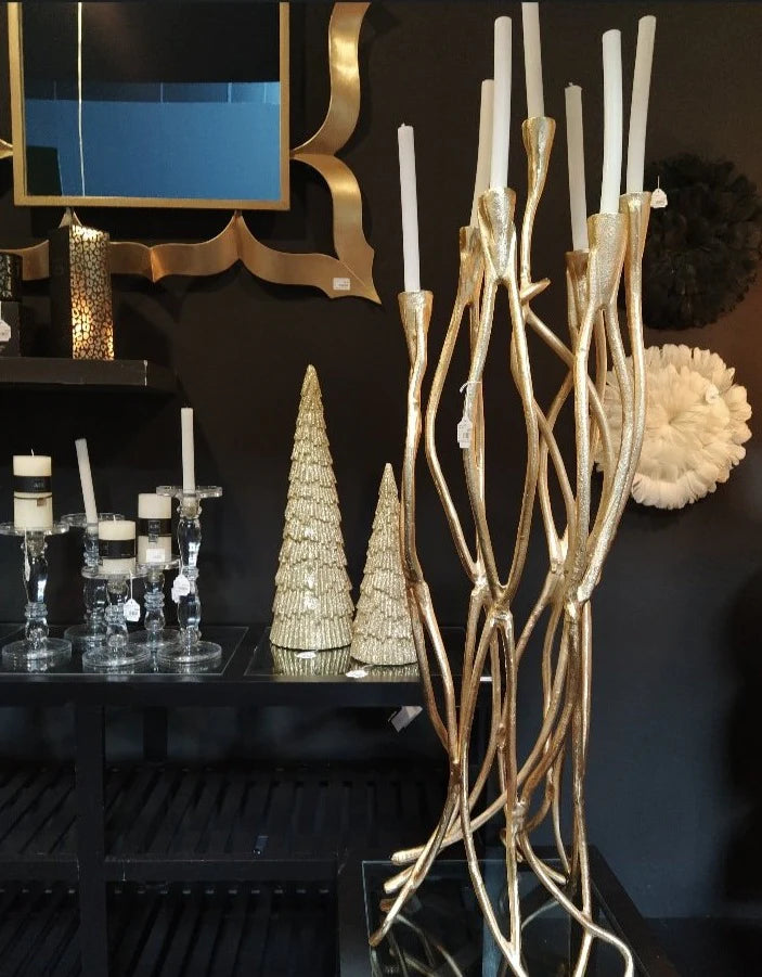 metal 7 stem candle holder gold
