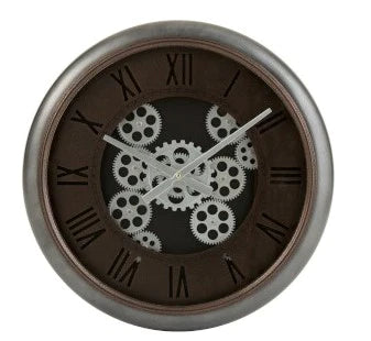 שעון קיר גלגלי שיניים 52 סמ חום כסף