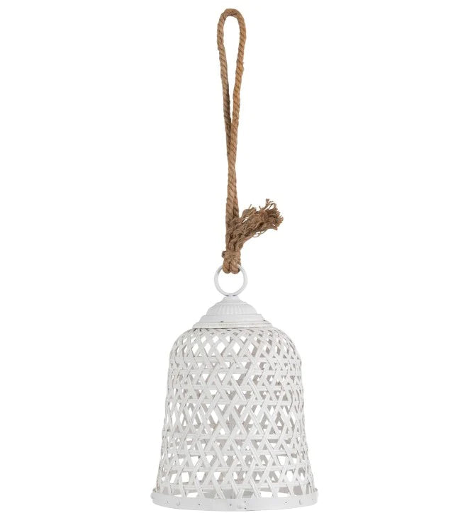 Lantern Round Bamboo/Glass white Small