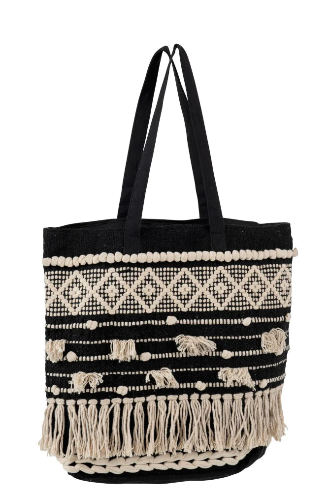 Beach Bag Crocheted Cotton Black/White