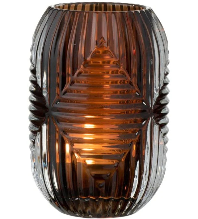 glass candle holder t light eeg shape brown 8/14