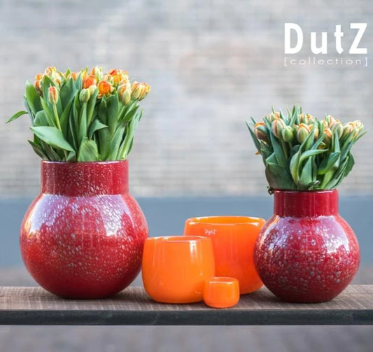 אגרטל כדור זכוכית לפרחים ניפוח חופשי עבה מאוד אדום בועות