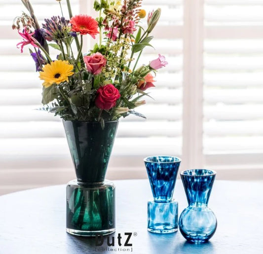 אגרטל זכוכית ניפתח שקוף כתמים כחולים 10/23  DUTZ