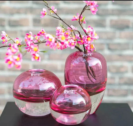 אגרטל כדור זכוכית עבה בצבע פושיה