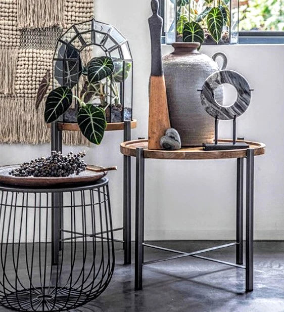 שולחן צד עץ עגול רגליים מתכת שחור 400 - Decor 2 Home