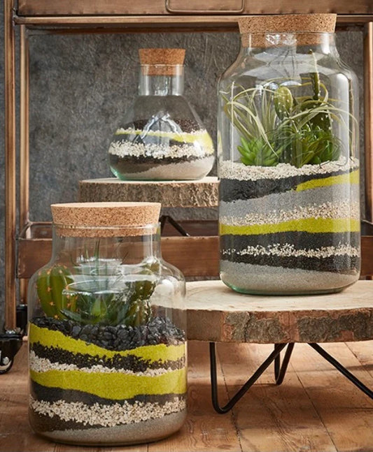 אגרטל חבית מזכוכית ממוחזרת עם פקק שעם לטרריום